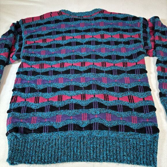 Vintage 90s Cattivo Sweater Coogi Style 3D Knit Size Medium Geometric - Picture 3 of 14